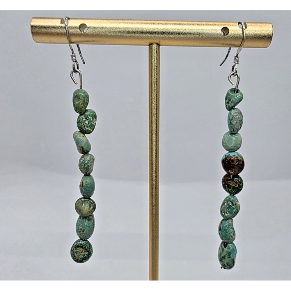 Genuine Turquoise Stone Dangle Earrings 2" Sterling Silver 925 Handmade‎ NWOT
